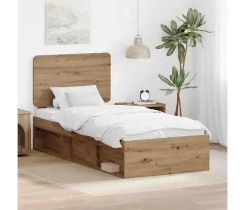 Gultas Rāmis Mākslīgā Ozola 100 X 200 Cm Ciets Priedes Koks Vidaxl