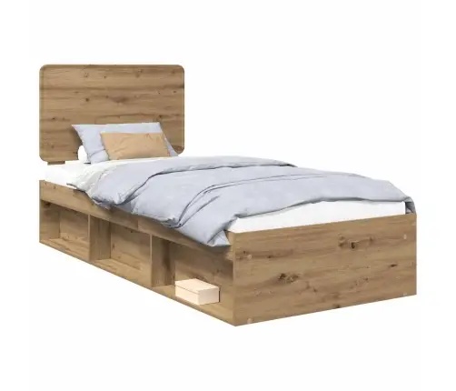 Gultas Rāmis Mākslīgā Ozola 90 X 200 Cm Ciets Priedes Koks Vidaxl