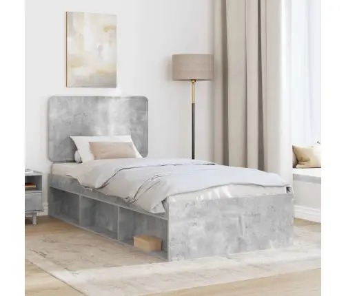 Gultas Rāmis Betona Pelēks 90 X 190 Cm Ciets Priedes Koks Vidaxl