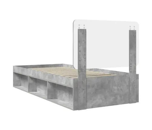 Gultas Rāmis Betona Pelēks 90 X 190 Cm Ciets Priedes Koks Vidaxl