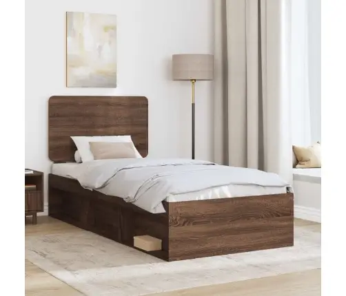 Gultas Rāmis Brūns Ozols 90 X 190 Cm Ciets Priedes Koks Vidaxl