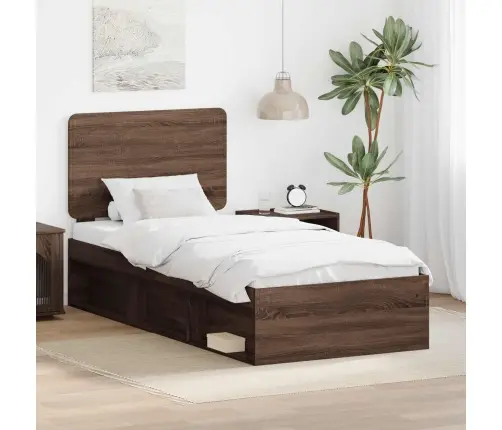 Gultas Rāmis Brūns Ozols 75 X 190 Cm Ciets Priedes Koks Vidaxl