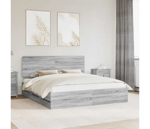 Gultas Rāmis Pelēks Sonoma 200 X 200 Cm Inženieru Koks Vidaxl