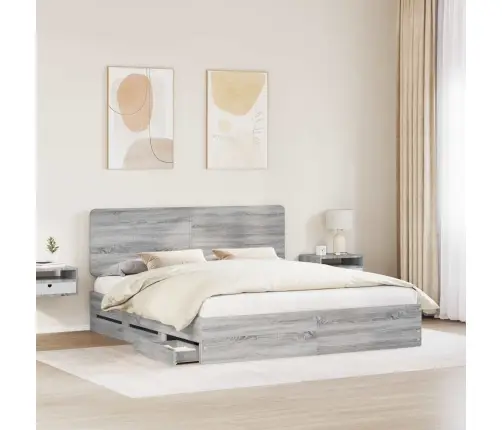 Gultas Rāmis Pelēks Sonoma 200 X 200 Cm Inženieru Koks Vidaxl