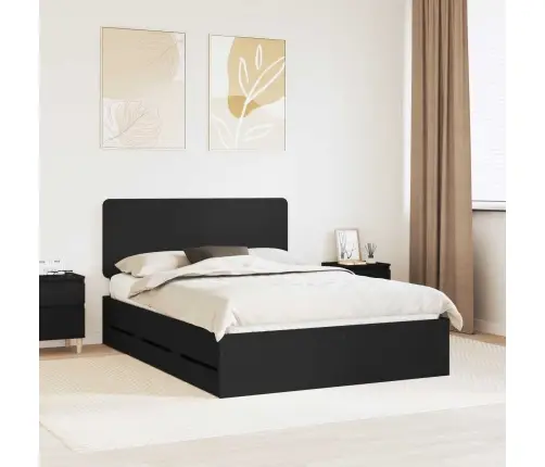 Gultas Rāmis Ar Atvilktni Melna 150 X 200 Cm Inženieru Koks Vidaxl