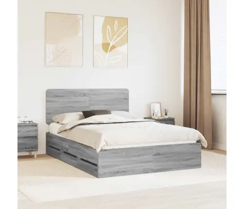 Gultas Rāmis Pelēks Sonoma 140 X 190 Cm Inženieru Koks Vidaxl