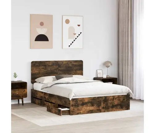 Voodi Raam Sahtliga Suitsetatud Tamm 140 X 200 Cm Inseneripuit