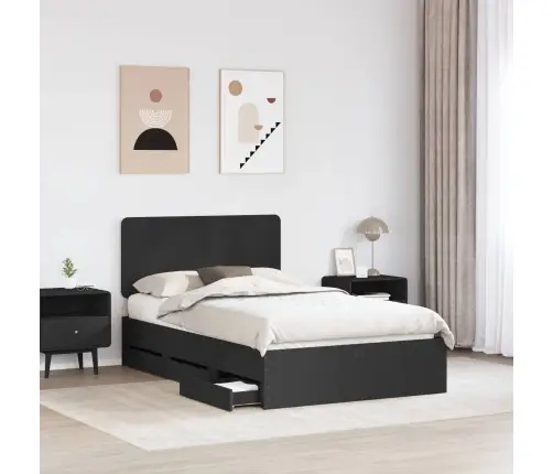 Gultas Rāmis Ar Atvilktni Melna 135 X 190 Cm Inženieru Koks Vidaxl