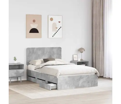 Gultas Rāmis Betona Pelēks 135 X 190 Cm Inženieru Koks Vidaxl