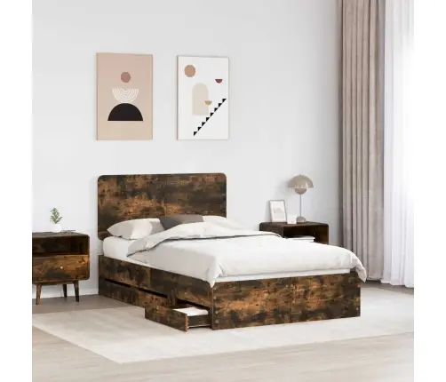 Gultas Rāmis Dūmaka Ozols 120 X 190 Cm Inženieru Koks Vidaxl