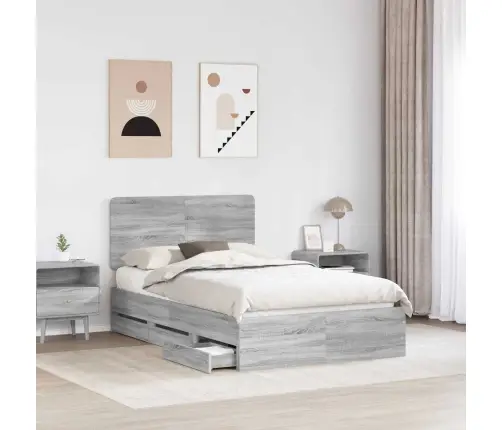 Gultas Rāmis Pelēks Sonoma 120 X 190 Cm Inženieru Koks Vidaxl