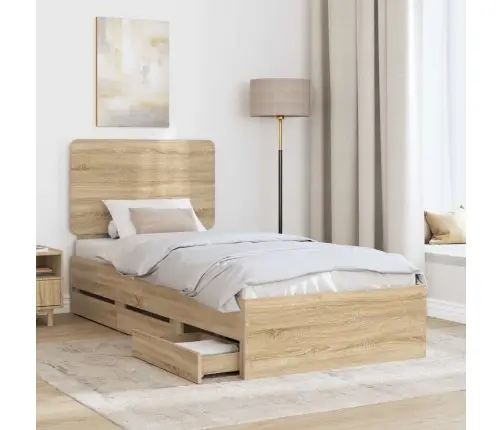 Gultas Rāmis Sonoma Ozols 90 X 200 Cm Inženieru Koks Vidaxl