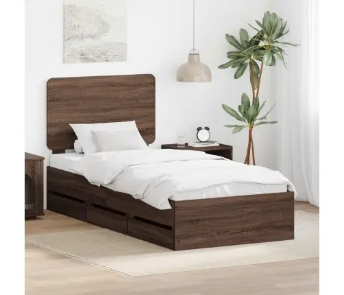 Gultas Rāmis Brūns Ozols 90 X 200 Cm Inženieru Koks Vidaxl