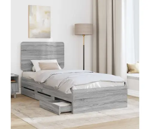 Gultas Rāmis Pelēks Sonoma 75 X 190 Cm Inženieru Koks Vidaxl