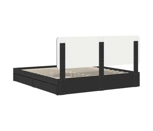 Saugos Lova Su Galvūgalio Juoda 200 X 200 Cm Apdirbta Mediena