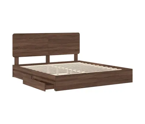 Gultas Rāmis Brūns Ozols 200 X 200 Cm Inženierijas Koks Vidaxl