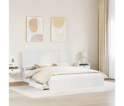 Laos Voodi Peaga Sahtliga Valge 180 X 200 Cm Tehispuit