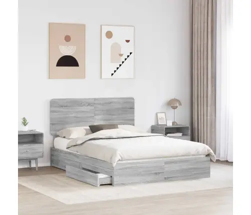 Gultas Rāmis Pelēks Sonoma 150 X 200 Cm Inženierijas Koks Vidaxl