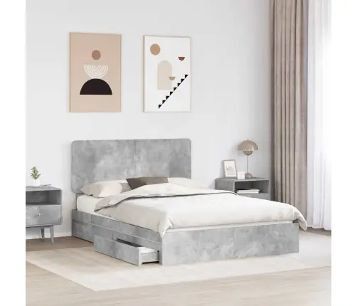 Saugos Lova Betono Pilka 140 X 190 Cm Apdirbta Mediena