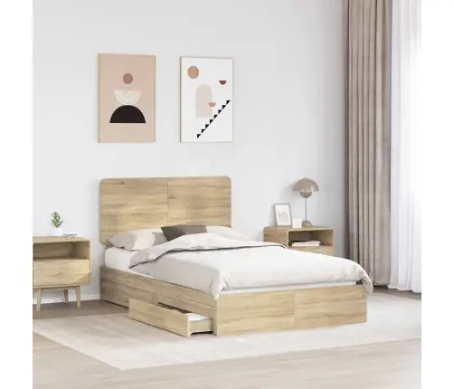 Glabāšanas Gulta Sonoma Ozols 135 X 190 Cm Inženierijas Koks Vidaxl