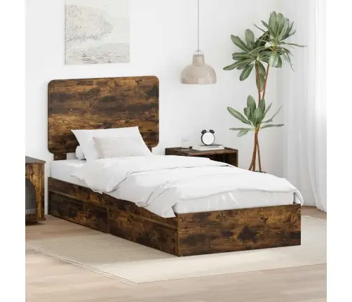 Gultas Rāmis Dūmaka Ozols 90 X 190 Cm Inženierijas Koks Vidaxl