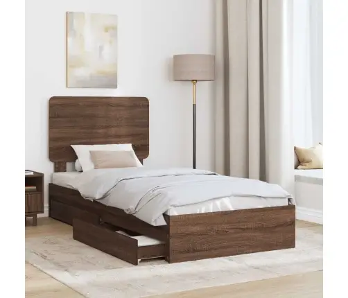 Gultas Rāmis Brūns Ozols 90 X 190 Cm Inženierijas Koks Vidaxl