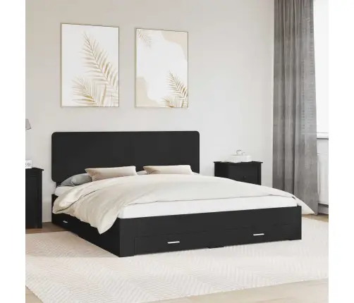 Lovos Rėmas Su Galvūgalio Juoda 200 X 200 Cm Apdirbta Mediena