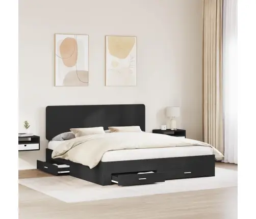 Lovos Rėmas Su Galvūgalio Juoda 200 X 200 Cm Apdirbta Mediena