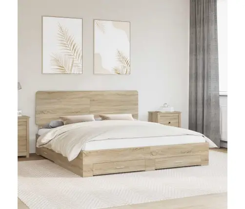 Gultas Rāmis Sonoma Ozols 200 X 200 Cm Inženierijas Koks Vidaxl