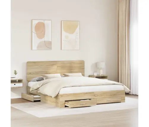 Gultas Rāmis Sonoma Ozols 200 X 200 Cm Inženierijas Koks Vidaxl