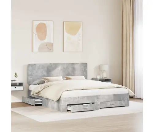 Lovos Rėmas Betono Pilka 200 X 200 Cm Apdirbta Mediena