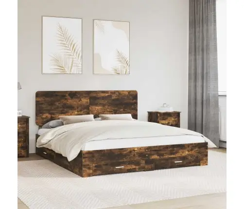 Voodi Raam Peaga Suitsetatud Tamm 180 X 200 Cm Tehispuit