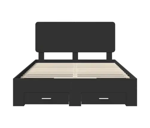 Voodi Raam Peaga Sahtliga Must 160 X 200 Cm Tehispuit