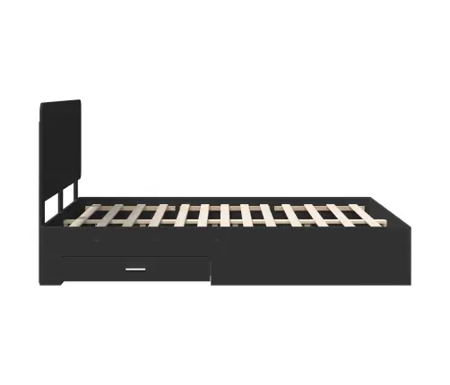 Voodi Raam Peaga Sahtliga Must 160 X 200 Cm Tehispuit