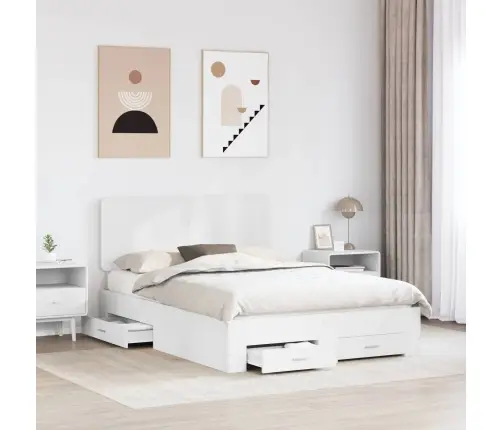 Voodi Raam Peaga Sahtliga Valge 150 X 200 Cm Tehispuit