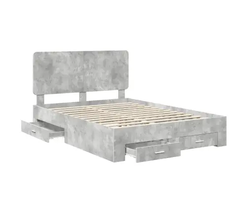 Gultas Rāmis Betona Pelēks 150 X 200 Cm Inženierijas Koks Vidaxl