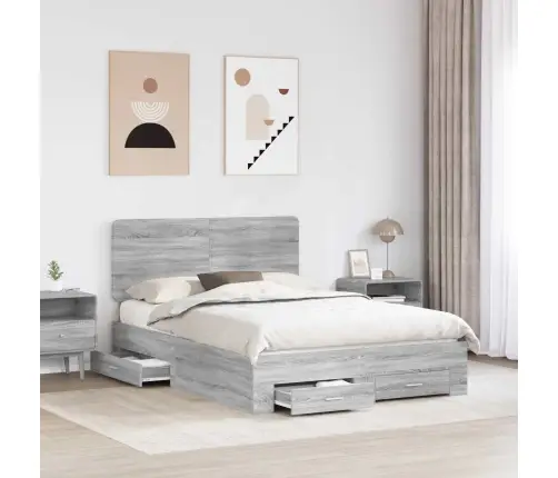 Gultas Rāmis Pelēks Sonoma 150 X 200 Cm Inženierijas Koks Vidaxl