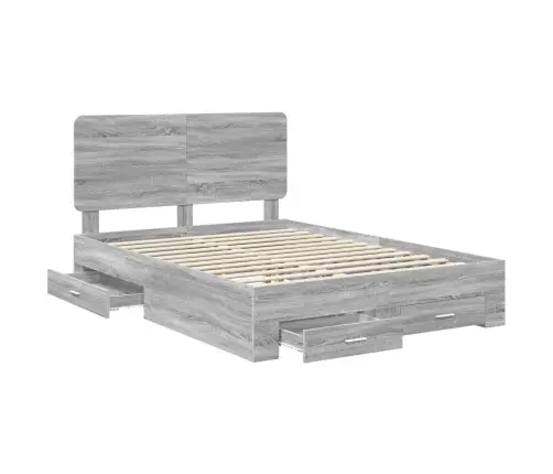 Gultas Rāmis Pelēks Sonoma 150 X 200 Cm Inženierijas Koks Vidaxl