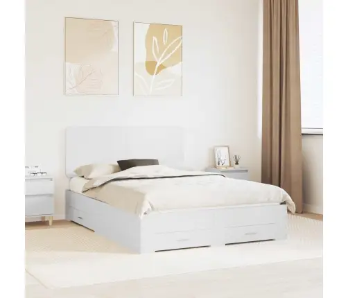 Voodi Raam Peaga Sahtliga Valge 140 X 190 Cm Tehispuit