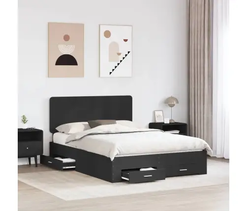 Lovos Rėmas Su Galvūgalio Juoda 140 X 190 Cm Apdirbta Mediena