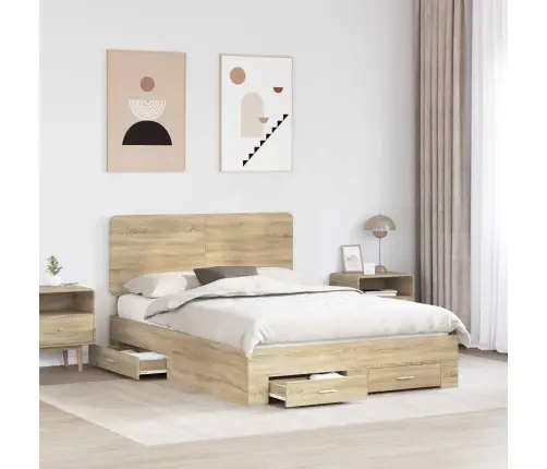 Gultas Rāmis Sonoma Ozols 140 X 190 Cm Inženierijas Koks Vidaxl