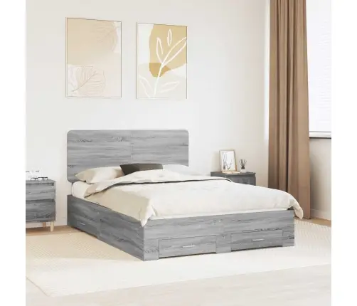 Gultas Rāmis Pelēks Sonoma 140 X 190 Cm Inženierijas Koks Vidaxl