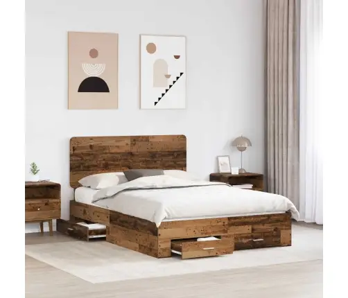 Voodi Raam Peaga Sahtliga Vana Puit 140 X 190 Cm Tehispuit