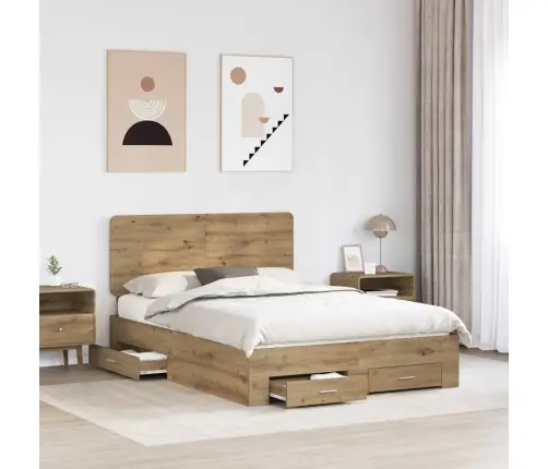 Gultas Rāmis Artisānā Ozols 140 X 190 Cm Inženierijas Koks Vidaxl