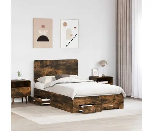 Gultas Rāmis Dūmaka Ozols 120 X 200 Cm Inženierijas Koks Vidaxl