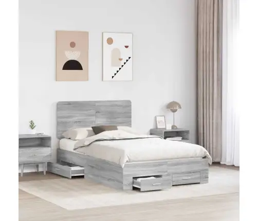 Gultas Rāmis Pelēks Sonoma 120 X 190 Cm Inženierijas Koks Vidaxl