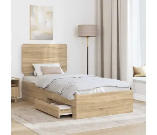Gultas Rāmis Sonoma Ozols 90 X 200 Cm Inženierijas Koks Vidaxl