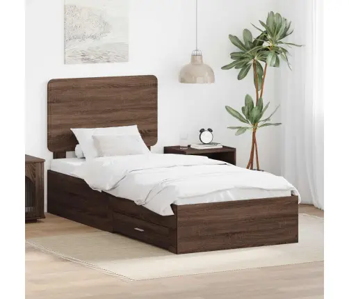 Gultas Rāmis Brūns Ozols 90 X 190 Cm Inženierijas Koks Vidaxl