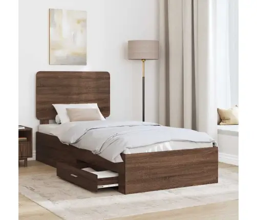 Gultas Rāmis Brūns Ozols 90 X 190 Cm Inženierijas Koks Vidaxl