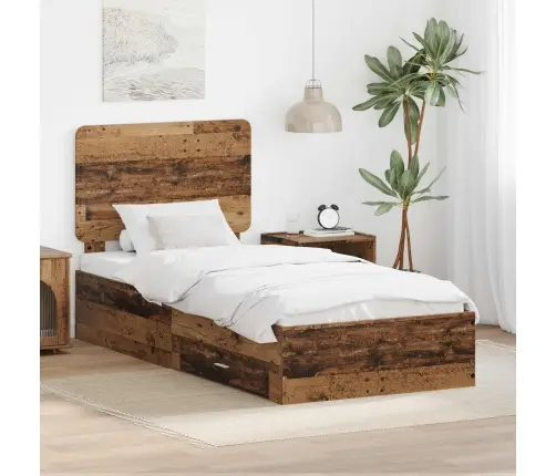 Voodi Raam Peaga Sahtliga Vana Puit 90 X 190 Cm Tehispuit